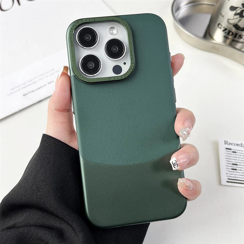 For iPhone 14 Pro Case Nappa Texture PU Hard PC Protective Phone Cover - Green - 1