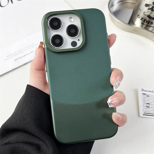 For iPhone 15 Pro Case Nappa Texture PU Leather Coated PC Hard Phone Cover - Green - 1