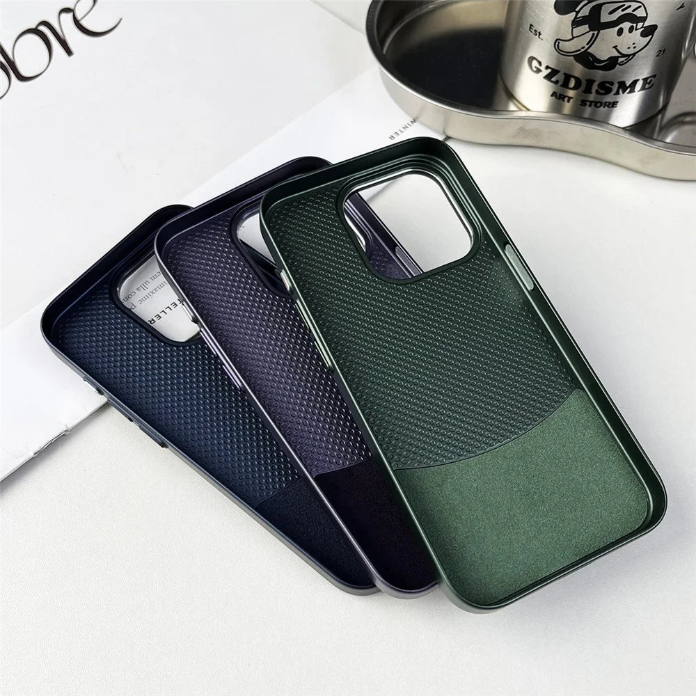 For iPhone 15 Pro Case Nappa Texture PU Leather Coated PC Hard Phone Cover - Green - 3