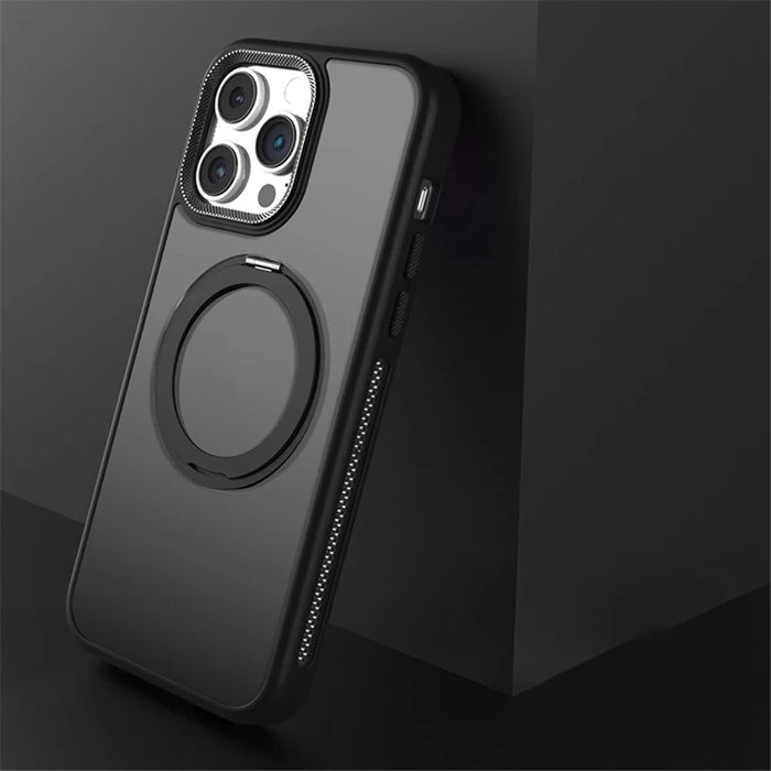 For iPhone 13 Pro Max Magnetic Case Rotary Ring Kickstand PC+TPU Protective Phone Cover - Black - 4