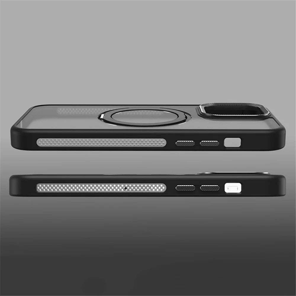 For iPhone 15 Pro Magnetic Phone Case Ring Holder Kickstand PC+TPU Cover - Black - 2