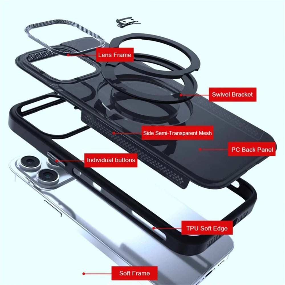 For iPhone 15 Pro Magnetic Phone Case Ring Holder Kickstand PC+TPU Cover - Black - 3