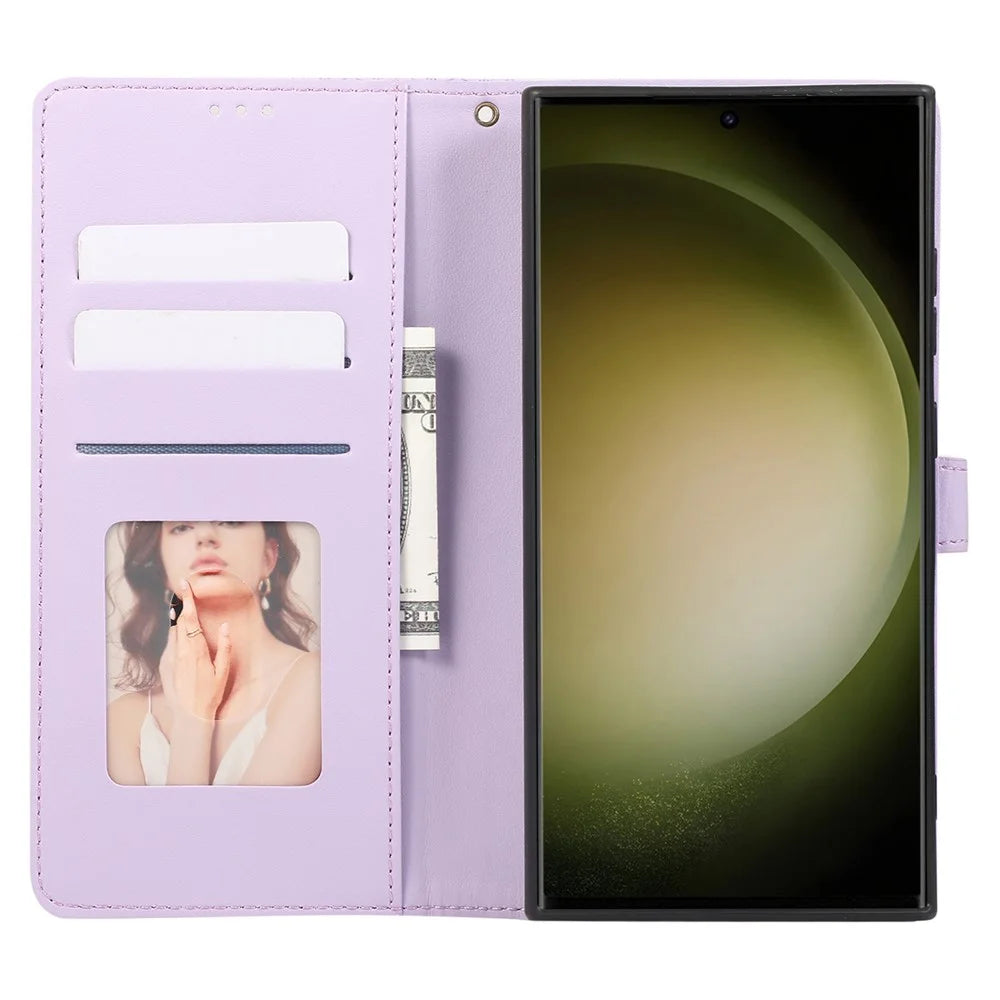 R20 for Samsung Galaxy S23 Ultra Case Splicing Rhombus PU Leather Stand Wallet Cover - Purple - 2