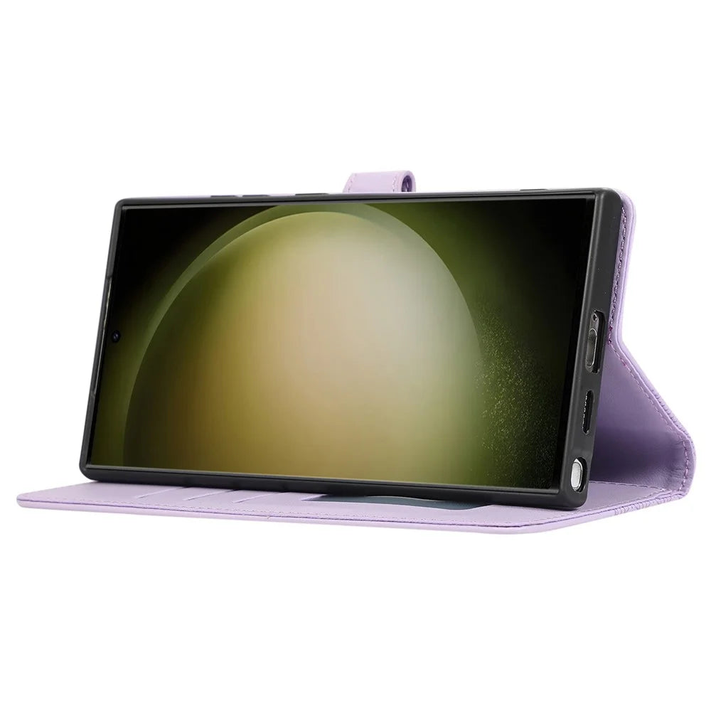 R20 for Samsung Galaxy S22 Ultra 5G Case Folio Stand Splicing Rhombus Phone Cover - Purple - 3