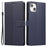 R20 for iPhone 14 Plus Wallet Case PU Leather Splicing Rhombus Cell Phone Cover - Blue - 1
