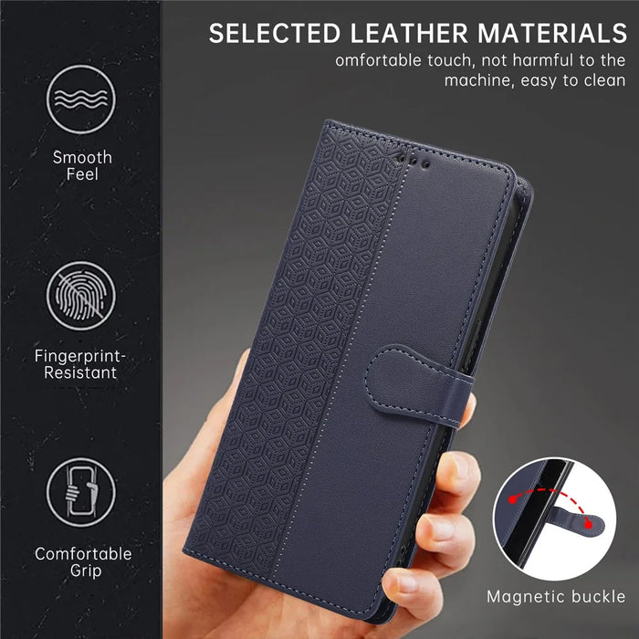 R20 for iPhone 14 Plus Wallet Case PU Leather Splicing Rhombus Cell Phone Cover - Blue - 7