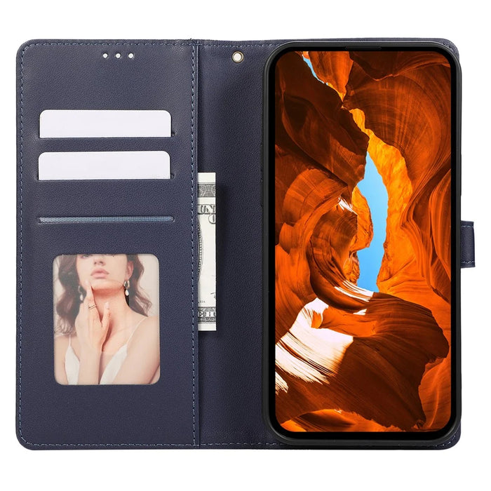 R20 for iPhone 15 Pro Case Splicing Imprinted Rhombus Shockproof Leather Phone Cover - Blue - 2