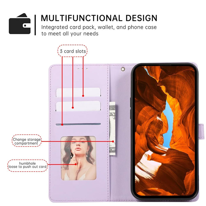 R20 for iPhone 13 Pro Max Leather Case Splicing Imprinted Rhombus Phone Wallet Anti-scratch Cover - Purple - 5