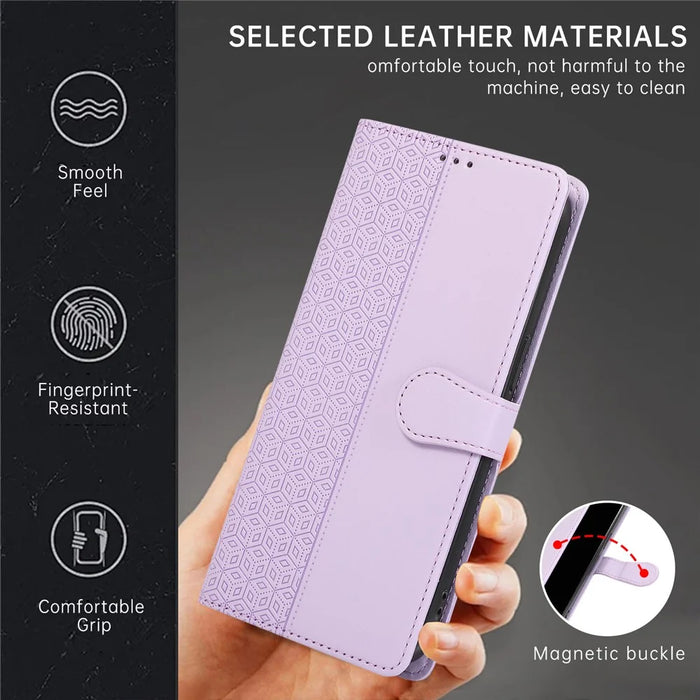 R20 for iPhone 13 Pro Max Leather Case Splicing Imprinted Rhombus Phone Wallet Anti-scratch Cover - Purple - 7