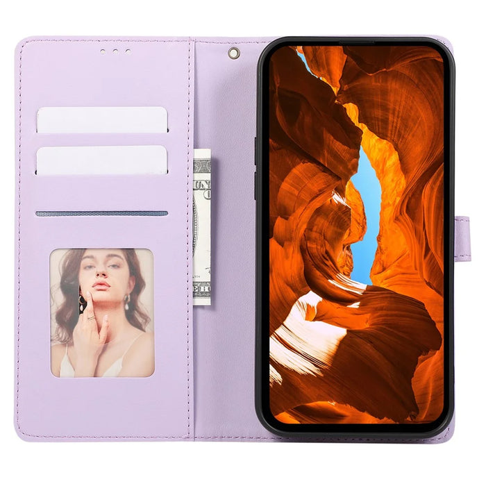 R20 for iPhone 12 / 12 Pro Case Folio PU Leather Splicing Rhombus Wallet Phone Cover - Purple - 2