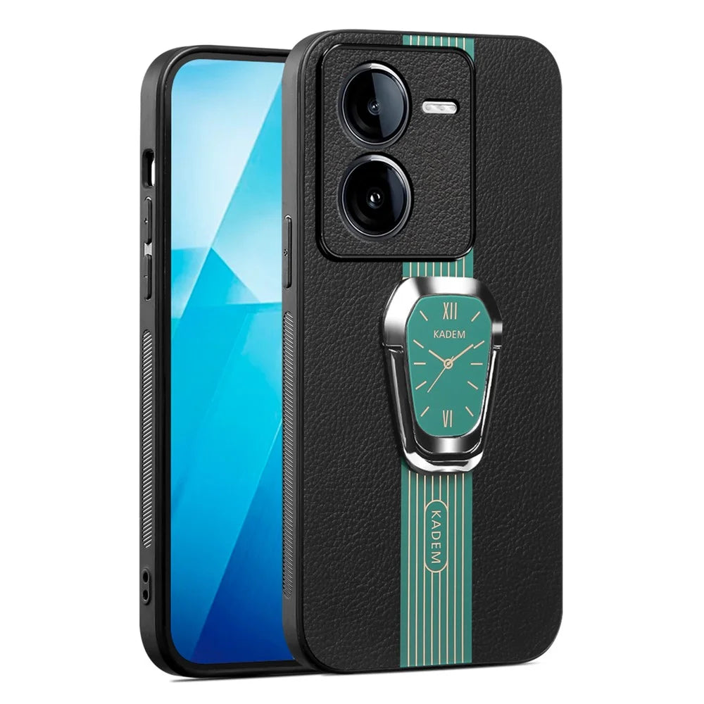 KADEM For vivo iQOO Z9 5G Kickstand Case Leather Coated TPU+Acrylic Hybrid Phone Cover - Green - 1