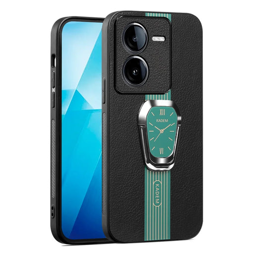 KADEM For vivo iQOO Z9 5G Kickstand Case Leather Coated TPU+Acrylic Hybrid Phone Cover - Green - 1
