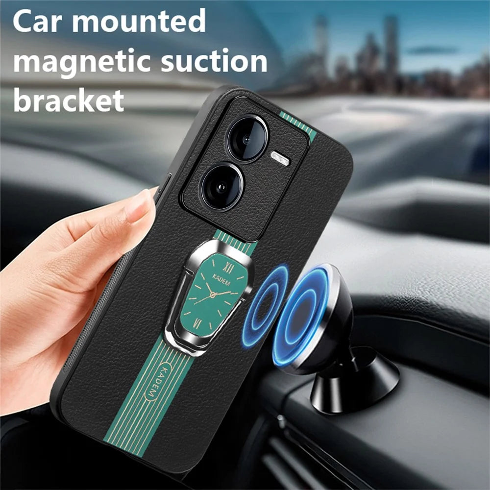 KADEM For vivo iQOO Z9 5G Kickstand Case Leather Coated TPU+Acrylic Hybrid Phone Cover - Green - 3