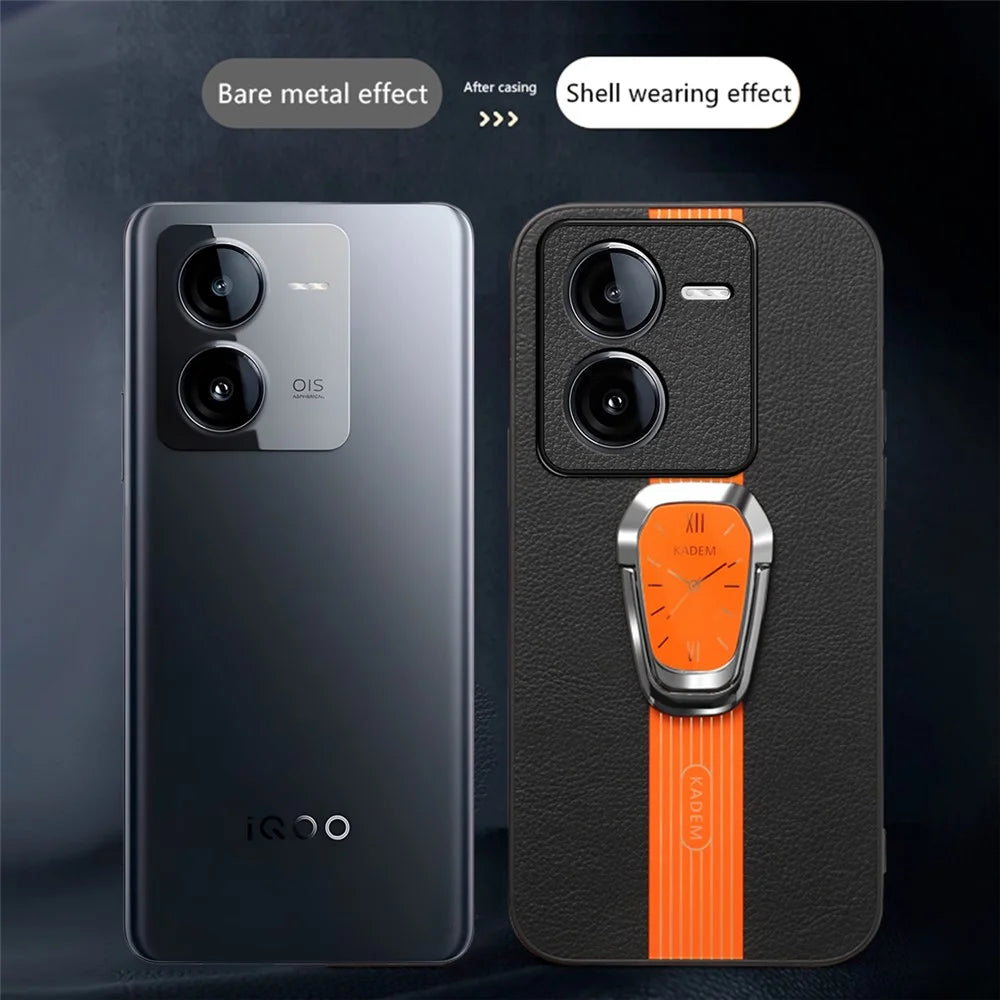 KADEM For vivo iQOO Z9 5G Kickstand Case Leather Coated TPU+Acrylic Hybrid Phone Cover - Green - 4