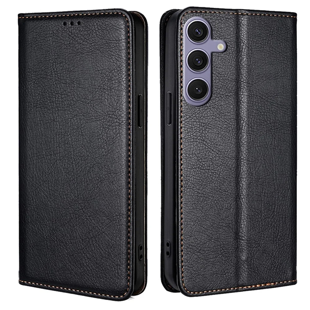 For Samsung Galaxy S24+ Case Card Slots PU Leather Magnetic Phone Cover - Black - 1