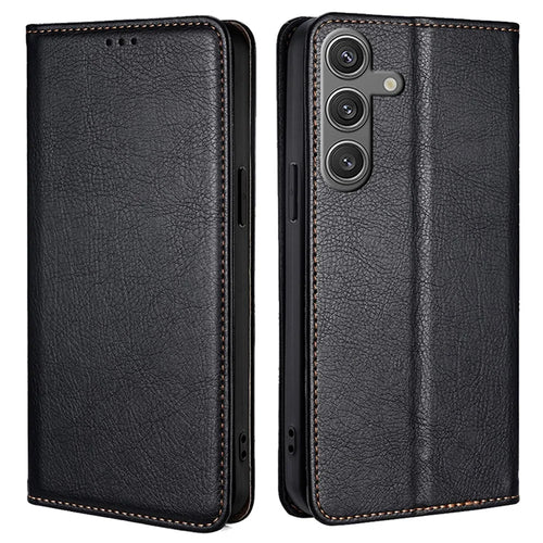 For Samsung Galaxy S24 Case Magnetic Absorption PU Leather Stand Folio Phone Cover - Black - 1