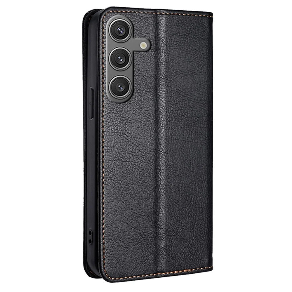 For Samsung Galaxy S24 Case Magnetic Absorption PU Leather Stand Folio Phone Cover - Black - 7