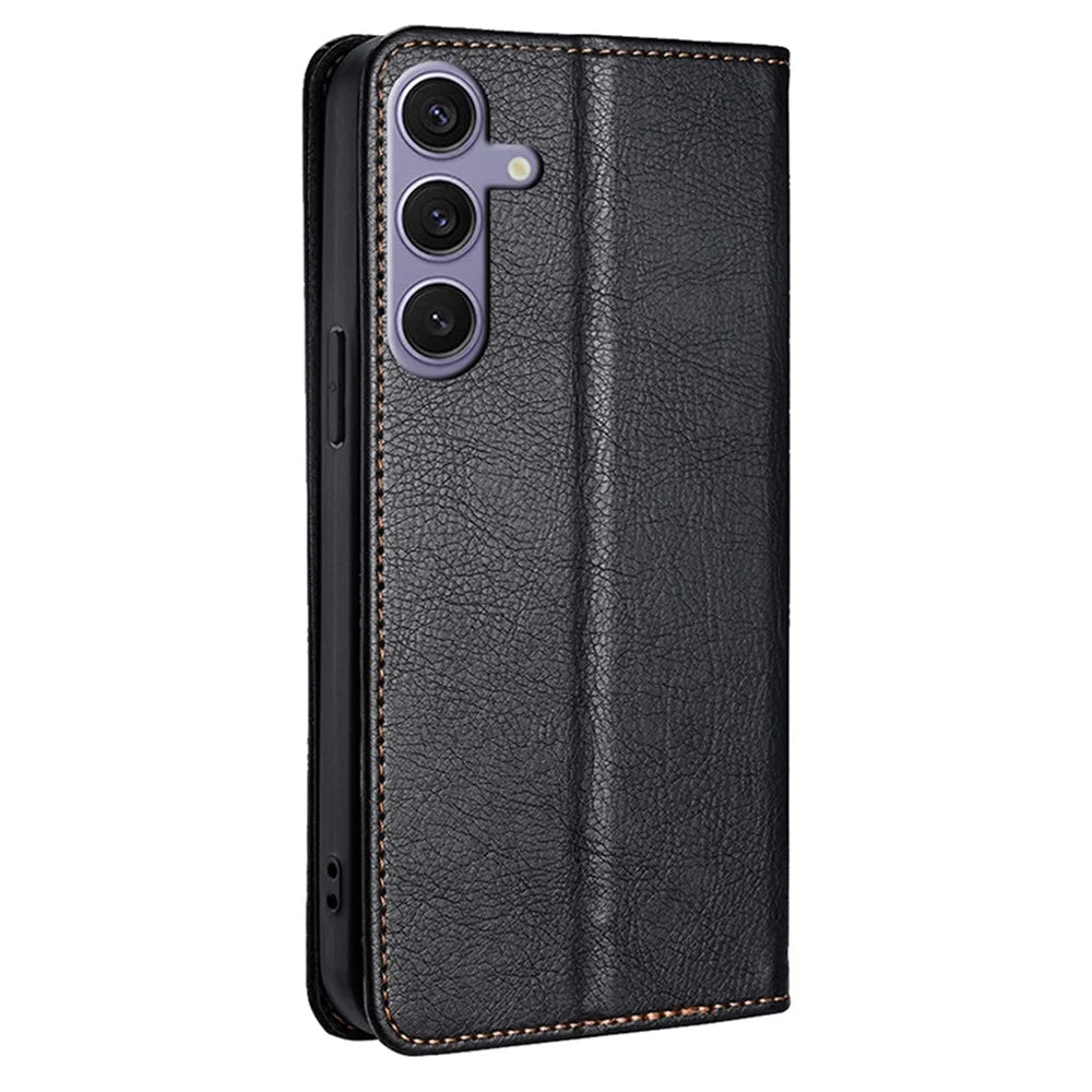 For Samsung Galaxy S23 FE Anti-scratch Case Wallet Card Slots PU Leather Magnetic Cell Phone Cover - Black - 7