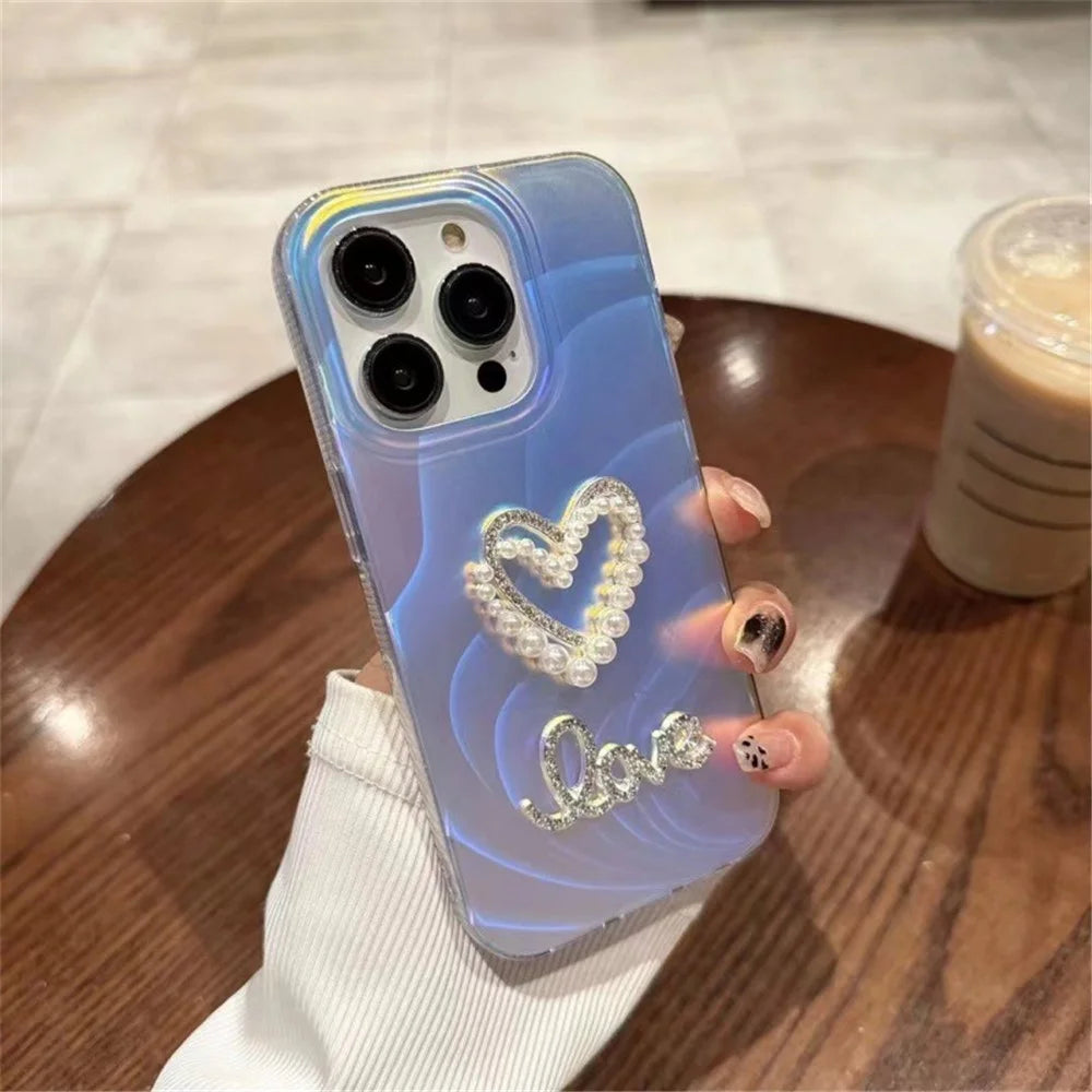 For iPhone 13 Pro Max Phone Case Stylish IMD Rhinestone Decor Acrylic+TPU Phone Cover - Hollow Heart - 2