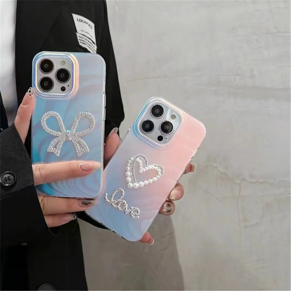 For iPhone 13 Pro Max Phone Case Stylish IMD Rhinestone Decor Acrylic+TPU Phone Cover - Hollow Heart - 5
