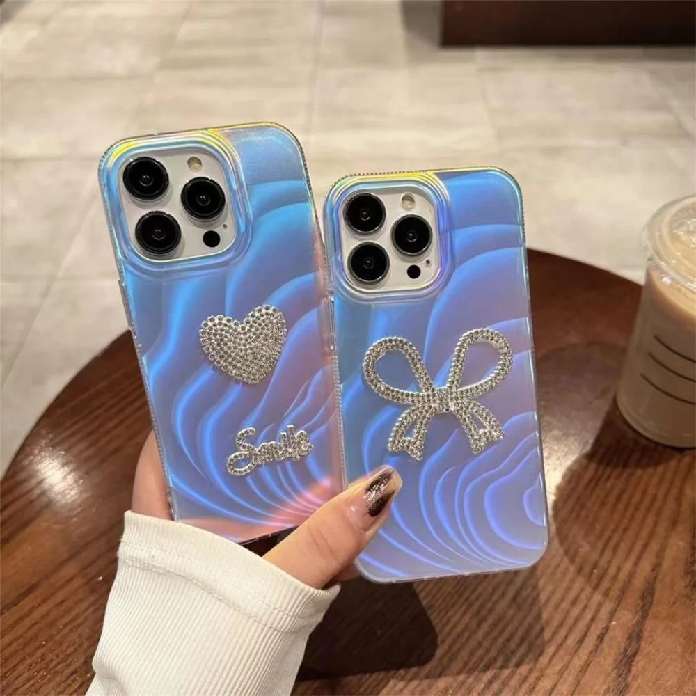 For iPhone 13 Pro Slim-Fit Acrylic+TPU Phone Cover IMD Case with Rhinestone Decor - Hollow Heart - 4