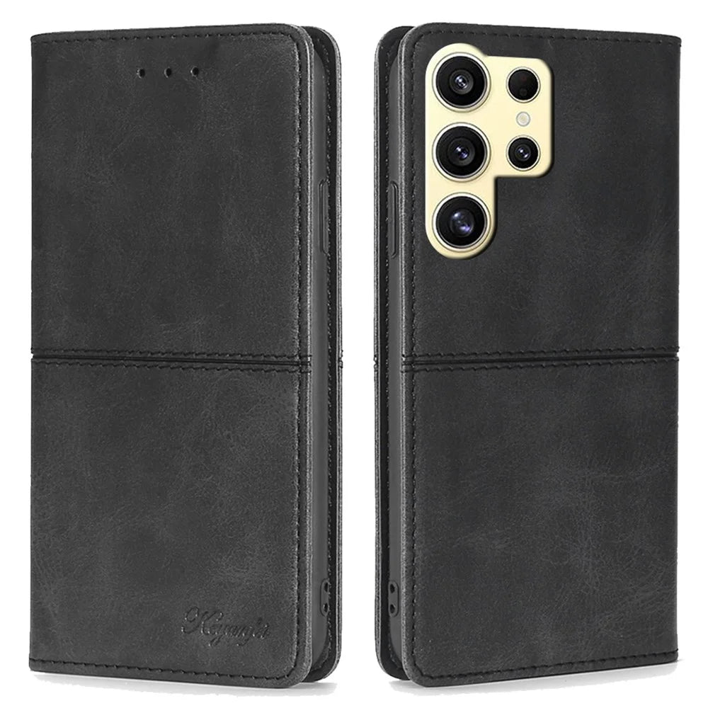 For Samsung Galaxy S24 Ultra Card Slots Phone Cover Cowhide Texture Phone Protective Case - Black - 1