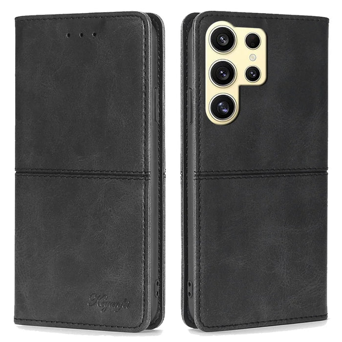 For Samsung Galaxy S24 Ultra Card Slots Phone Cover Cowhide Texture Phone Protective Case - Black - 1