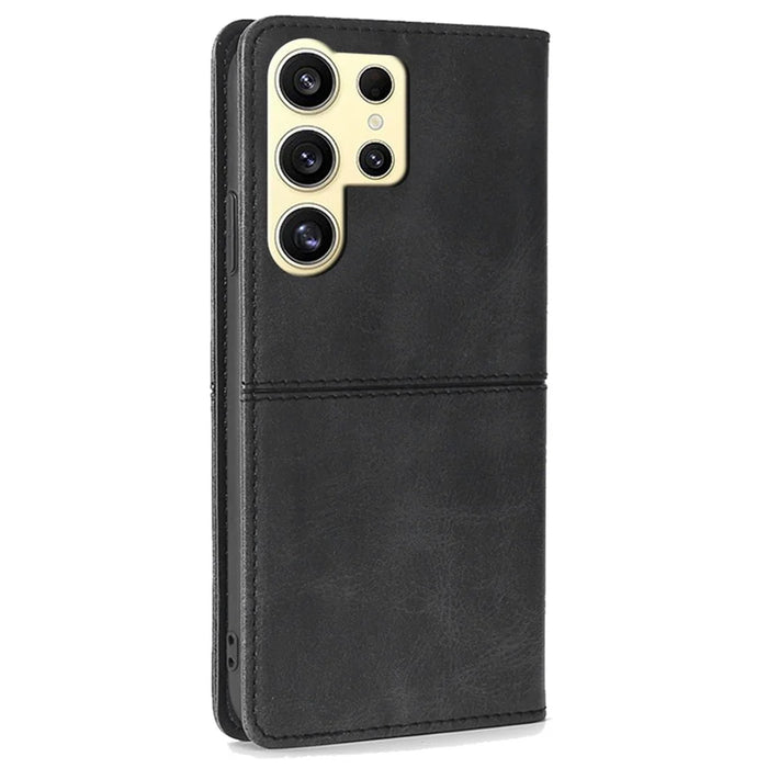 For Samsung Galaxy S24 Ultra Card Slots Phone Cover Cowhide Texture Phone Protective Case - Black - 7