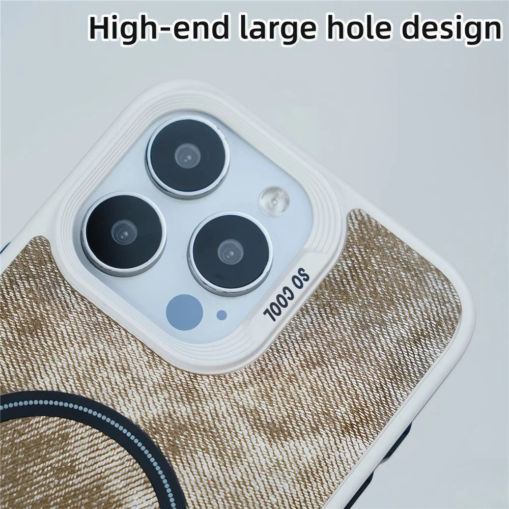 For iPhone 15 Pro Max Case Denim Cloth Texture Leather Coated PC+TPU Phone Cover - Blue - 4