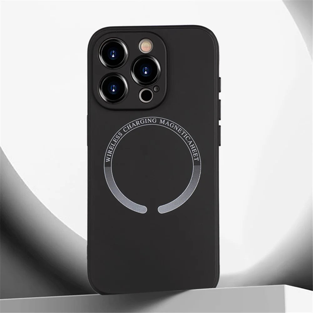 For iPhone 14 Pro Magnetic Phone Case PU Leather Coated TPU Back Cover - Black - 2