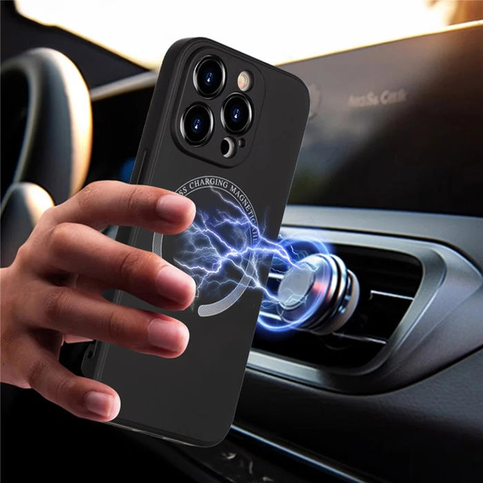 For iPhone 15 Pro Magnetic Case Anti-scratch PU Leather Coated TPU Phone Cover - Black - 4
