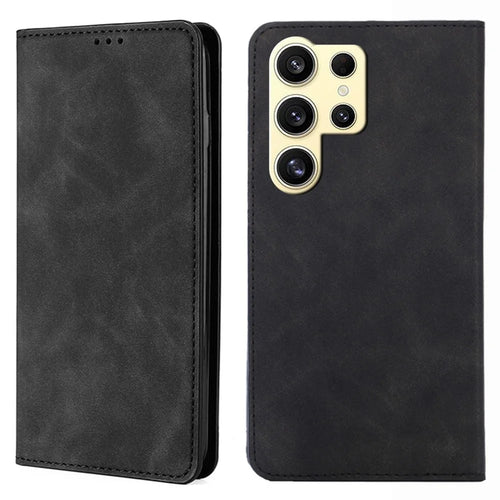 For Samsung Galaxy S24 Ultra Case Stand Card Slots PU Leather Folio Flip Phone Cover - Black - 1