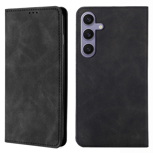 For Samsung Galaxy S24 Case Magnetic Closing Leather Phone Cover with Card Holder - Black - 1