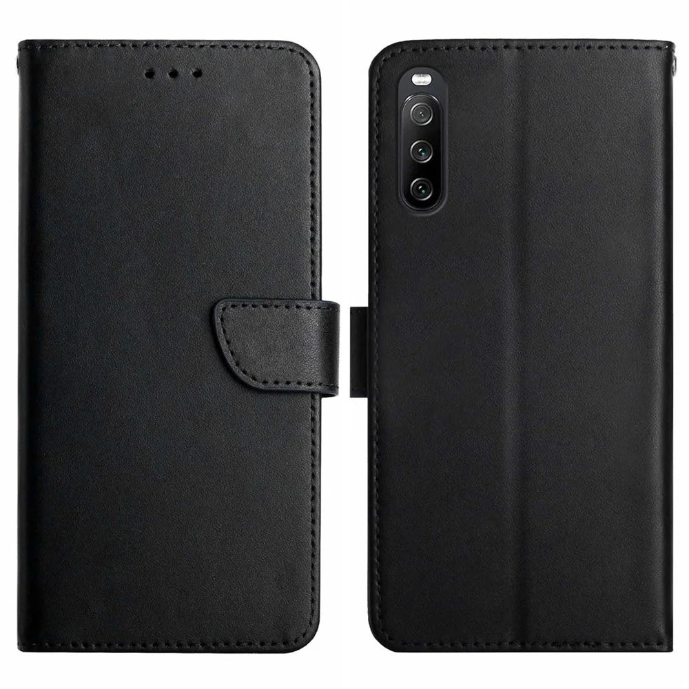 HT02 For Sony Xperia 10 VI Case Nappa Texture Genuine Cow Leather Phone Cover - Black - 1