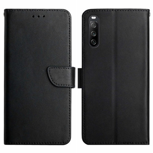 HT02 For Sony Xperia 10 VI Case Nappa Texture Genuine Cow Leather Phone Cover - Black - 1