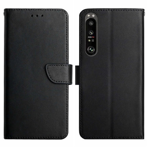 HT02 For Sony Xperia 1 VI Phone Case Nappa Texture Genuine Cow Leather Flip Cover - Black - 1