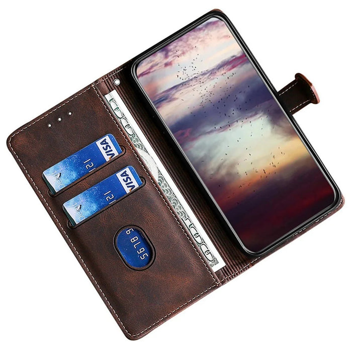 For Samsung Galaxy S24 Leather Case Straw Hat Pattern Wallet Stand Phone Cover - Brown - 2