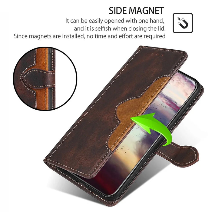 For Samsung Galaxy S24 Leather Case Straw Hat Pattern Wallet Stand Phone Cover - Brown - 5