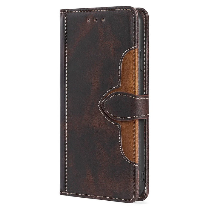 For Samsung Galaxy S24 Leather Case Straw Hat Pattern Wallet Stand Phone Cover - Brown - 7