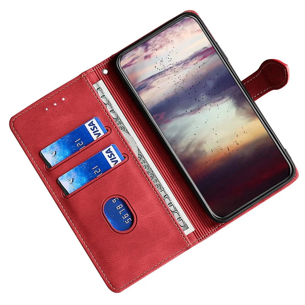 For Samsung Galaxy S23 FE Leather Cover Stand Wallet Shockproof Phone Case - Red - 2