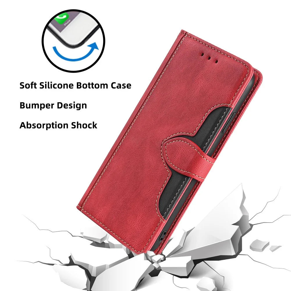 For Samsung Galaxy S23 FE Leather Cover Stand Wallet Shockproof Phone Case - Red - 4