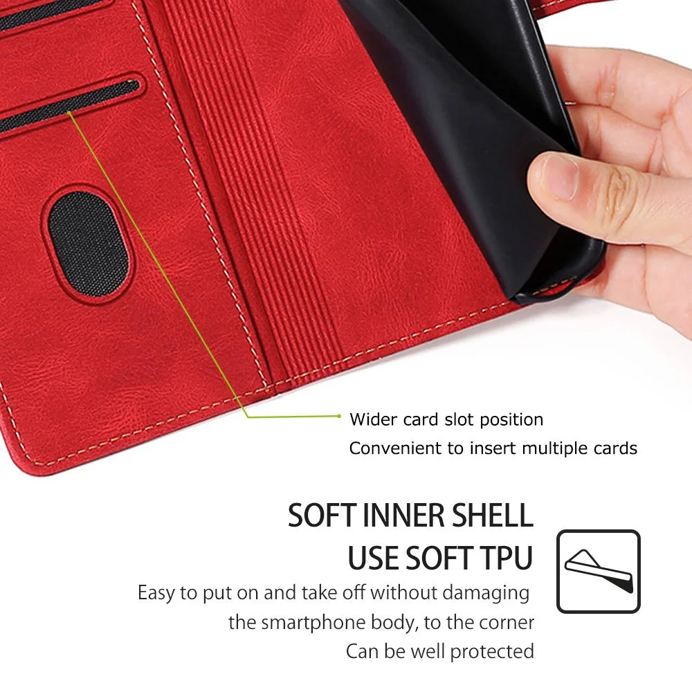 For Samsung Galaxy S23 FE Leather Cover Stand Wallet Shockproof Phone Case - Red - 6