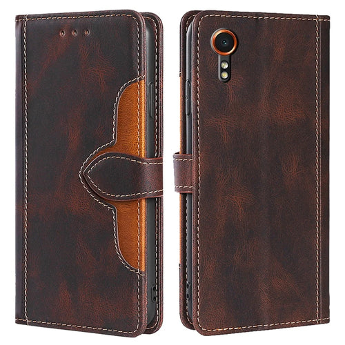 For Samsung Galaxy Xcover7 PU Leather Cover Stand Wallet Shockproof Phone Case - Brown - 1