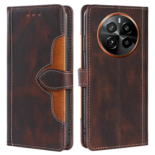 For Realme GT5 Pro 5G Phone Case Straw Hat Pattern Wallet Stand Leather Cover - Brown - 1