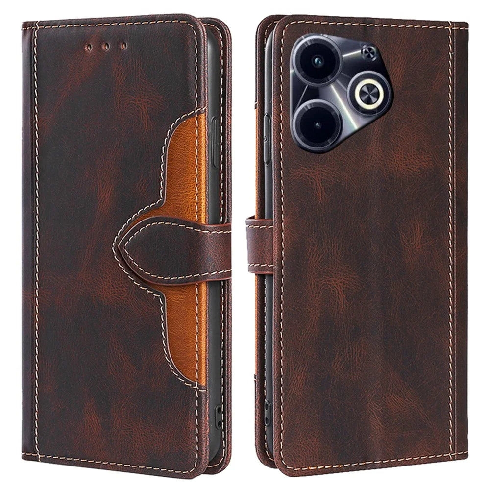 For Infinix Hot 40i Wallet Case Straw Hat Pattern Stand Leather Phone Cover - Brown - 1