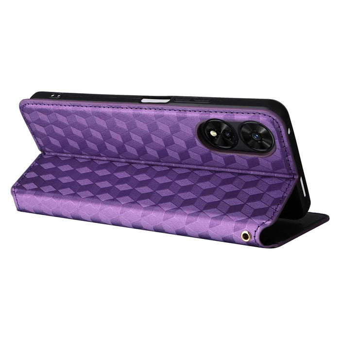 For TCL 50 5G Wallet Case Rhombus Pattern Magnetic Closing Leather Phone Cover - Purple - 4