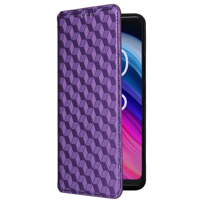 For TCL 50 5G Wallet Case Rhombus Pattern Magnetic Closing Leather Phone Cover - Purple - 5