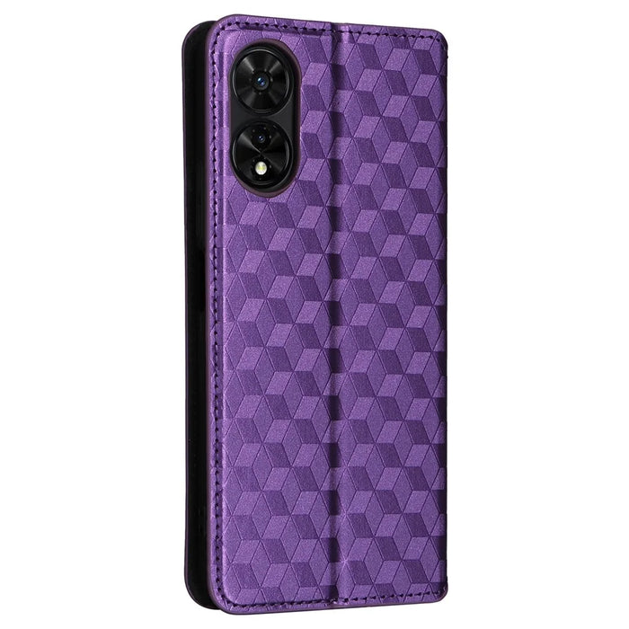 For TCL 50 5G Wallet Case Rhombus Pattern Magnetic Closing Leather Phone Cover - Purple - 6