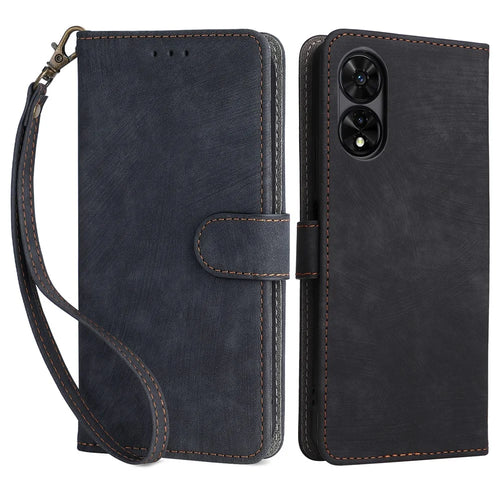 For TCL 50 5G Case RFID Blocking Folio Flip Leather Phone Wallet Cover with Hand Strap - Black - 1