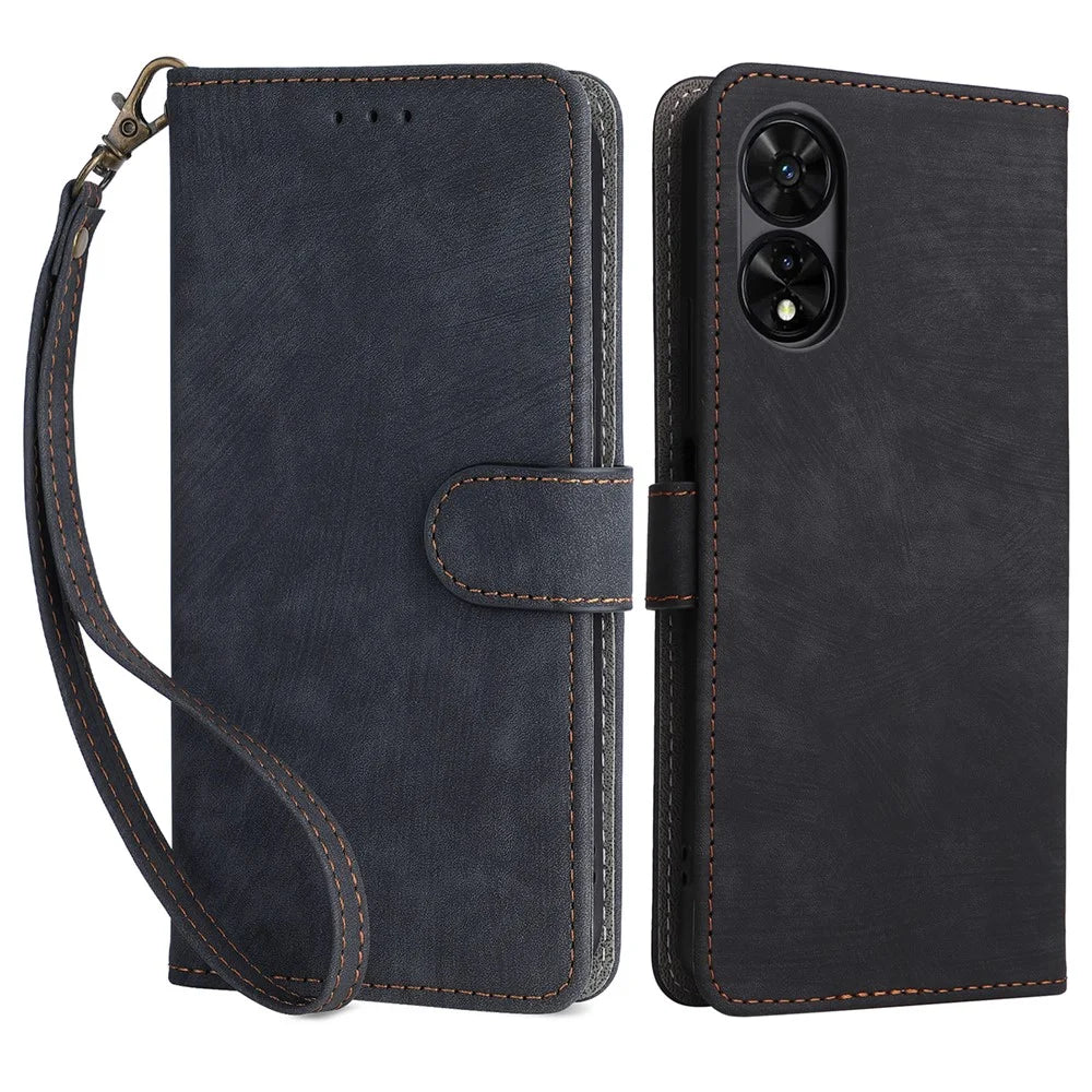 For TCL 50 5G Case RFID Blocking Folio Flip Leather Phone Wallet Cover with Hand Strap - Black - 1